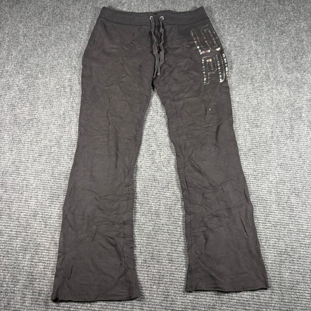 Victoria's Secret PINK Sweatpants Womens M Black Good Flare Silver Graphic